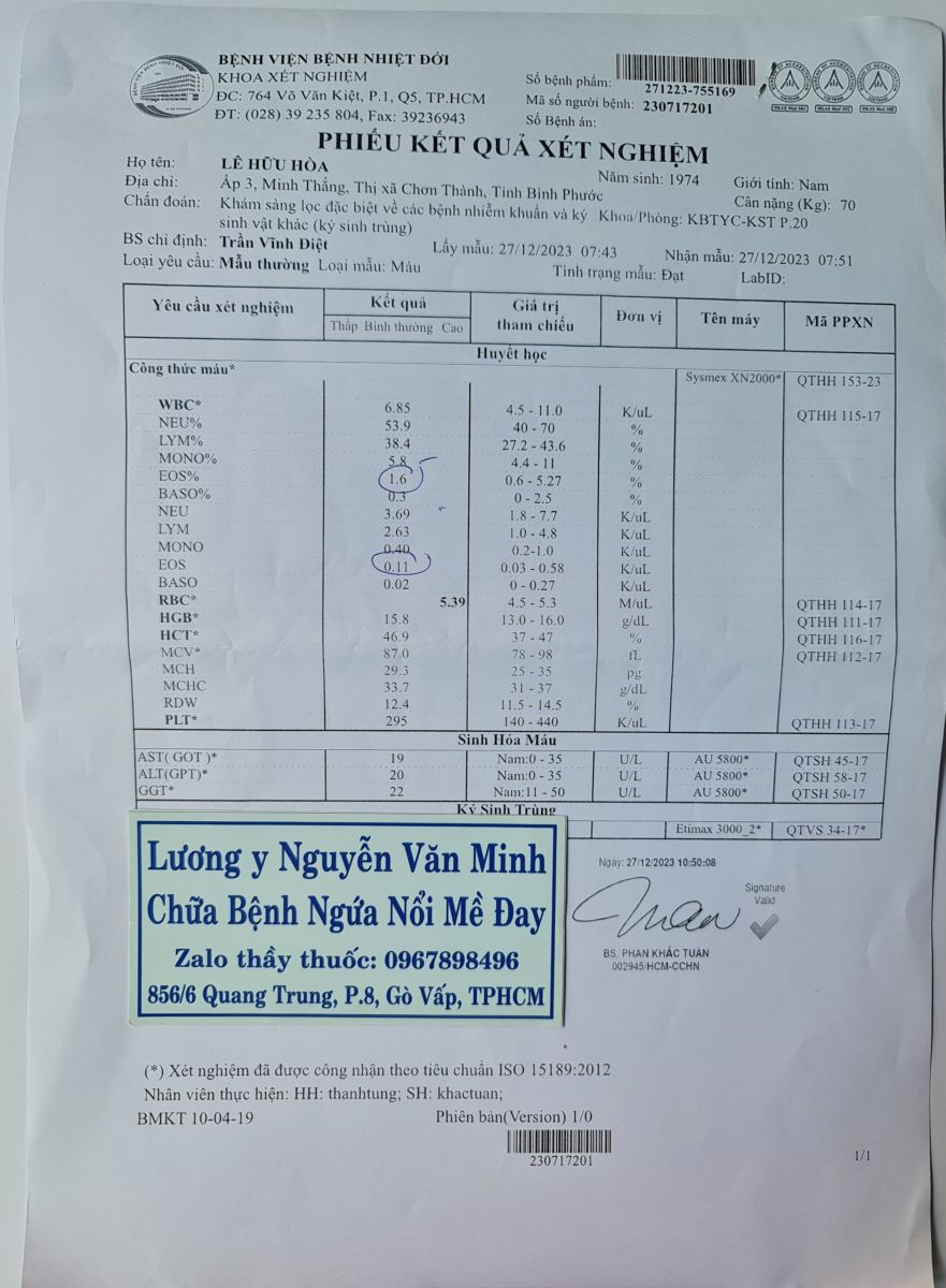 Phiếu kết quả xét nghiêm